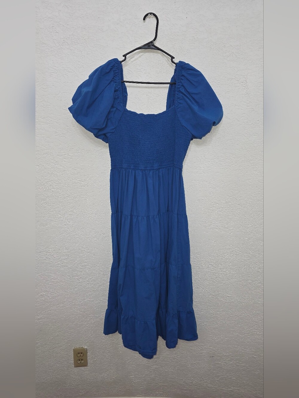 Cobalt Blue Smocked Midi Dress with Puff Detail